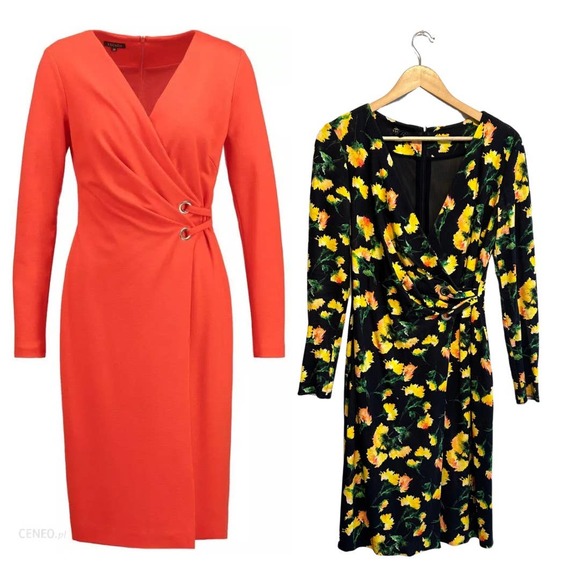Escada Ditanela Black and Yellow Floral Faux Wrap Dress Size 36 - Picture 1 of 11